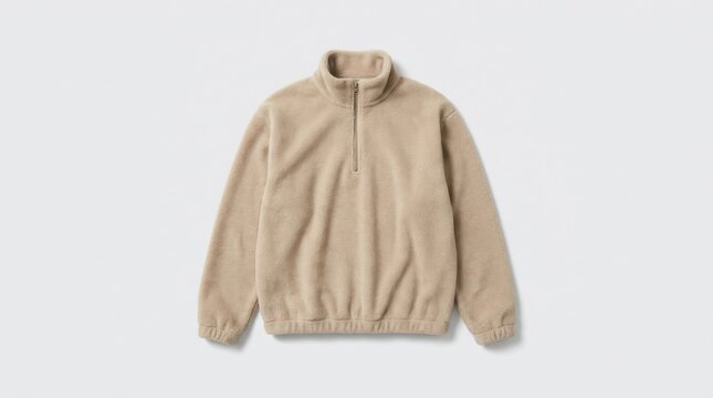 Cozy beige fleece quarter zip pullover jacket for men and women.