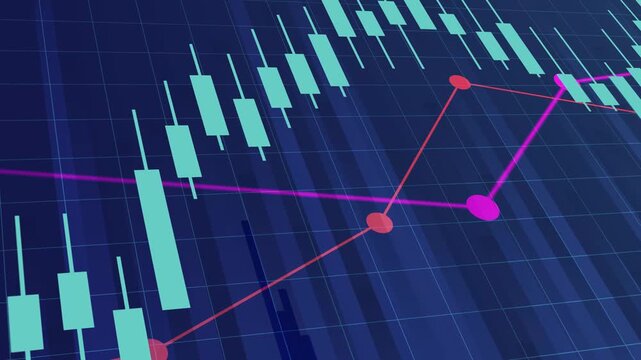 Blue Digital Financial Chart with Candlestick and Line 4k video