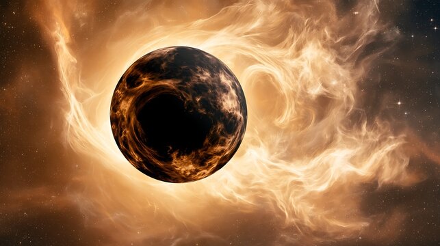 Supermassive black hole pulling cosmic dust and glowing gas into its active accretion disk.