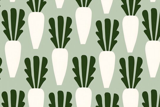 Minimalist Scandinavian style seamless pattern of white radishes on sage green
