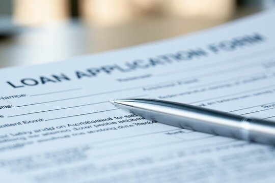 Silver pen resting on printed loan application form