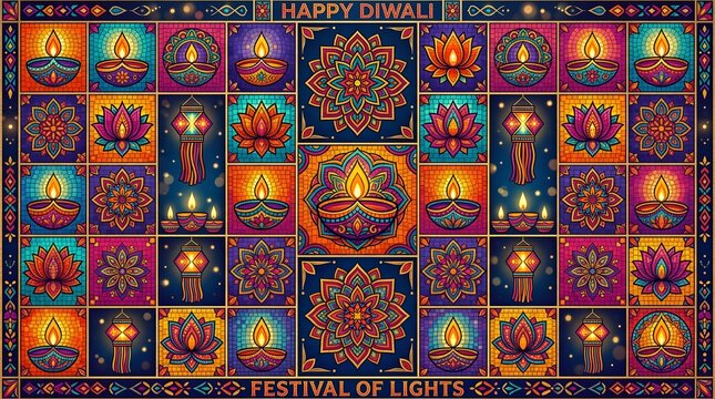 Colorful diwali festival of lights mosaic pattern background