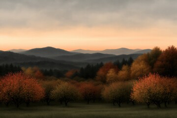 Fototapeta premium Mindful Autumn Nature Escape, Mindful Autumn Landscape for Seasonal Wellness and Peaceful Nature , Misty Seasonal Slow Living