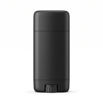 Black deodorant stick container mockup, empty personal care packaging isolated on white background, for branding and cosmetic