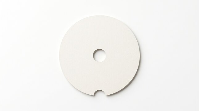 Circular white paper wick centering tool with a center hole and a notch for candle making crafts isolated on a white background