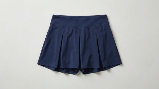 Navy Blue Pleated Tennis Skirt with Shorts Attached Isolated on White Background.