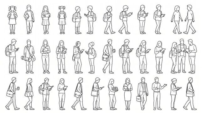 School and University People Architectural Vector Set