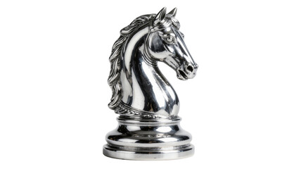 Polished silver chess knight piece, isolated on transparent background © Luke