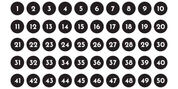 Number circle set collection from 1 to 50. black bullet point numbers icon.eps 10