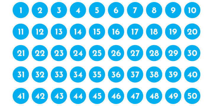 Number circle set collection from 1 to 50. black bullet point numbers icon.eps 10