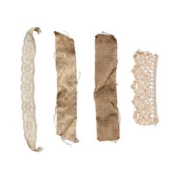 Four vintage lace and fabric strips with delicate texture