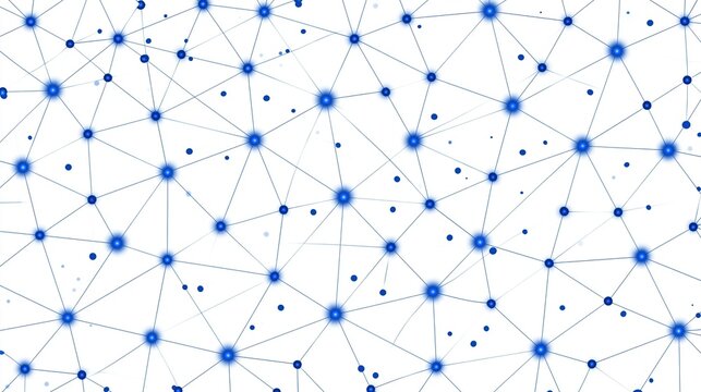 Abstract blue network nodes connecting across white space