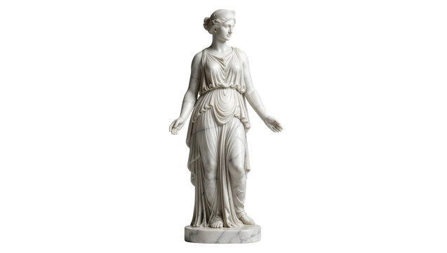 Classical marble statue of a draped woman, isolated on transparent background