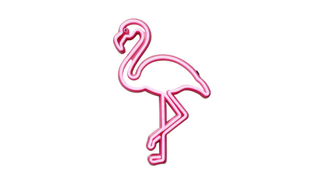 Pink neon flamingo sign, isolated on transparent background