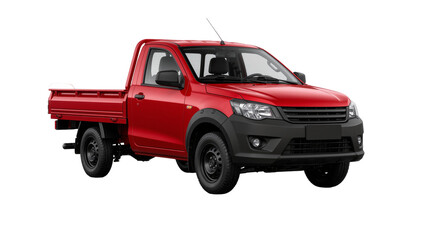 Red single cab pickup truck with flatbed, isolated on transparent background © Luke
