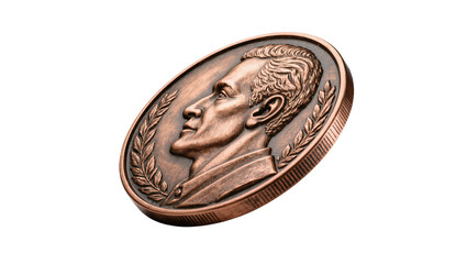Bronze medal with profile portrait of a man and laurel wreath, isolated on transparent background © Laura