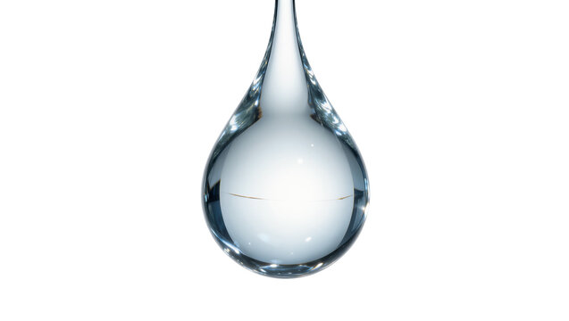 Clear water drop suspended, isolated on transparent background