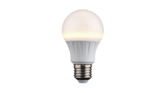 White LED light bulb with metal screw base, isolated on transparent background
