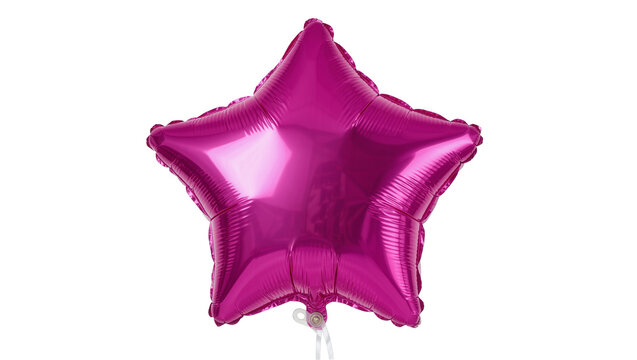 Shiny magenta star-shaped helium balloon, isolated on transparent background