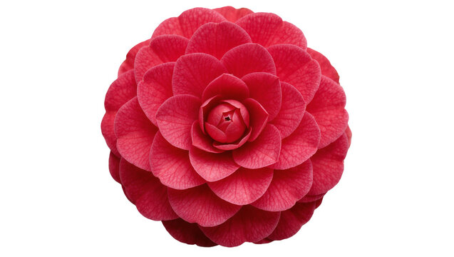 Vibrant red camellia japonica flower with layered petals, isolated on transparent background