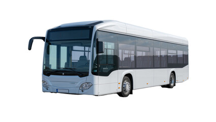 Modern white city bus with tinted windows, isolated on transparent background © Luke