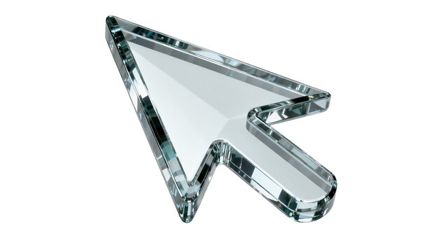 Clear glass cursor arrow, isolated on transparent background