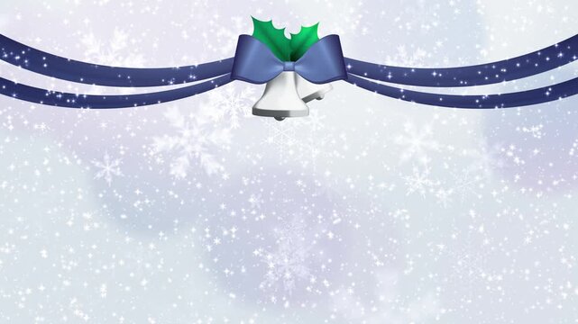 クリスマスの銀色のベルのアニメーション【横型】【ループ】【雪の結晶が降る背景】