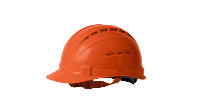 Orange construction hard hat with ventilation slots, isolated on transparent background