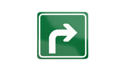 Green directional road sign with white arrow indicating a right turn, isolated on transparent background © Laura