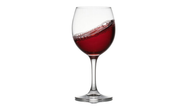 Red wine splashing in a clear glass goblet, isolated on transparent background