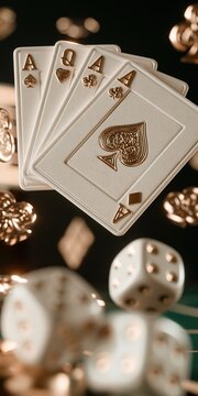 luxury white playing cards with gold symbols and