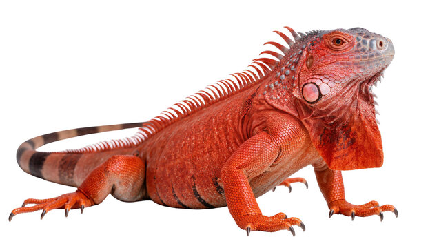 Vibrant red iguana with spiky crest, isolated on transparent background