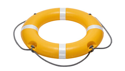 Bright yellow life preserver ring with reflective stripes, isolated on transparent background © Laura