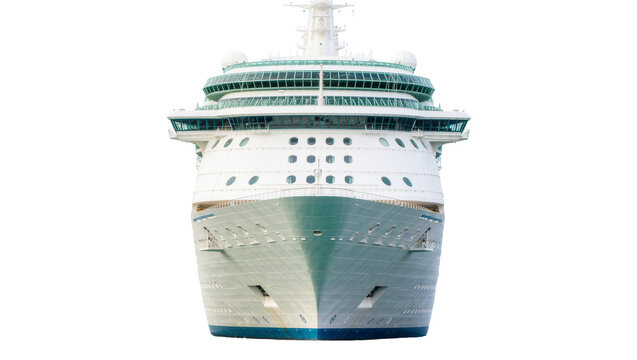 Massive white cruise ship with green-tinted windows, isolated on transparent background