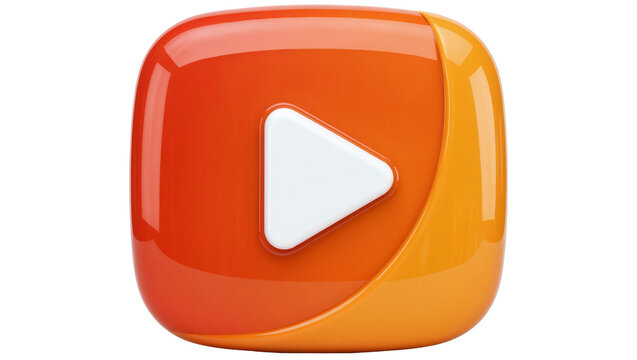 Glossy orange and yellow play button icon, isolated on transparent background