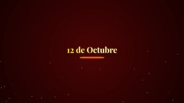 Seamless loop 12 de Octubre Spanish national day golden typography glowing animation