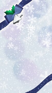 クリスマスの銀色のベルのアニメーション【縦型】【ループ】【雪の結晶が降る背景】