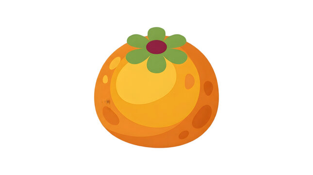 Vibrant orange persimmon fruit illustration, ripe autumn sharon fruit icon, stylized organic food graphic isolated on white background