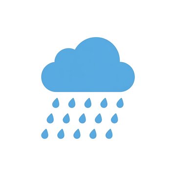Blue cloud icon with falling raindrops isolated on white background