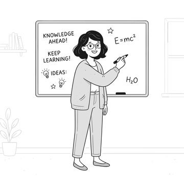 Teacher writing on whiteboard with lesson about knowledge and ideas