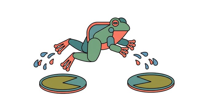 Colorful Cartoon Frog Jumping Illustration