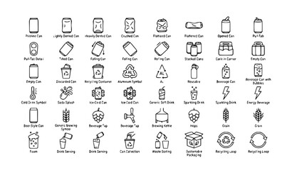 Obraz premium Beverage Can Beer Brewing Drink and Dented Container Thin Line Vector Icons
