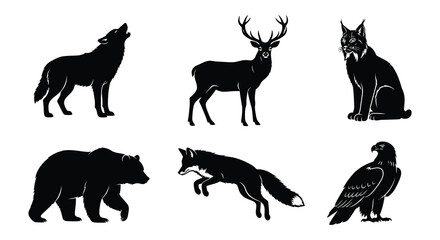 Obraz premium Silhouettes of wildlife animals on a white background