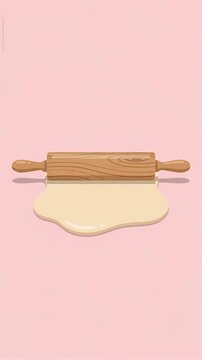 Minimalist wooden rolling pin flattening dough motion graphic, ai generated