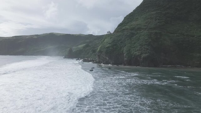 Scenic Aerial View Of Mountainous Batanes Coastline And Ocean