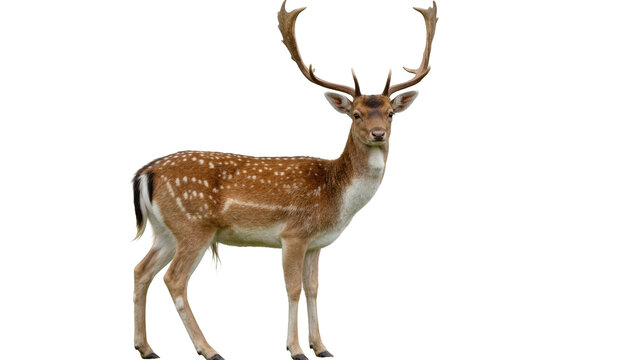 Majestic male fallow deer with large antlers, isolated on transparent background