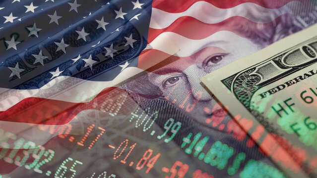 US United Kingdom financial relations and macroeconomic market volatility with the role of global digital assets impacting transatlantic exchange networks combined with a close-up of a fifty dollar