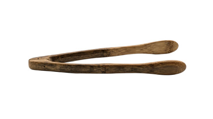 Fototapeta premium Dark rustic wooden serving tongs with long curved arms and rounded tips, ideal for handling toast, pastries, salads and kitchen foods naturally