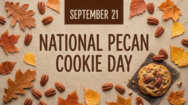 National pecan cookie day september 21 with cookies and autumn leaves on textured background