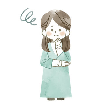 悩んでいる女性-水彩